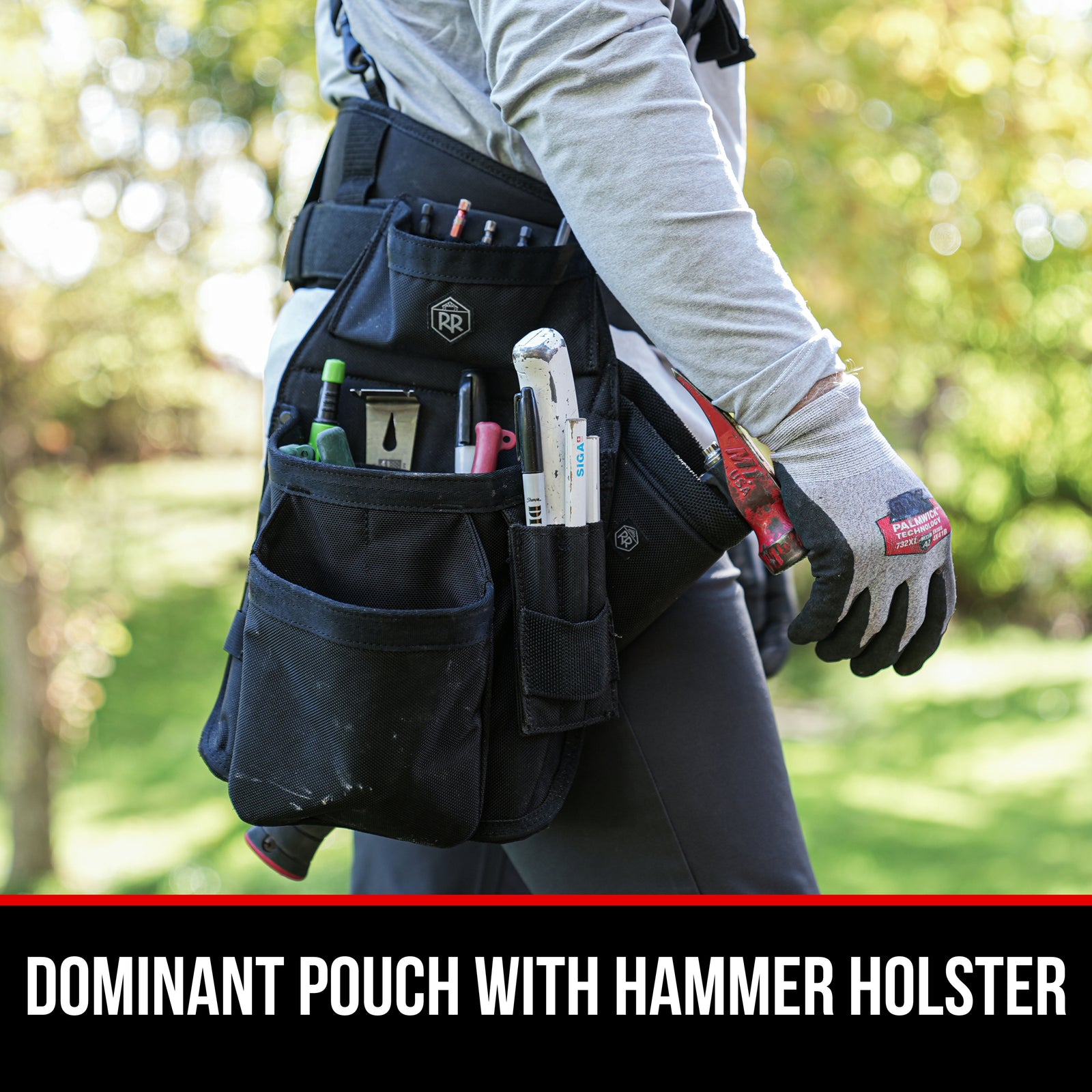 RR Buildings Tool Belt Dominant Pouch with Hammer Holster, Black