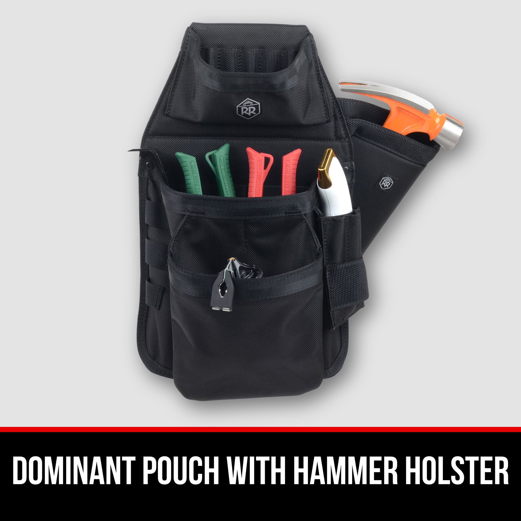 RR Buildings Tool Belt Dominant Pouch with Hammer Holster, Black